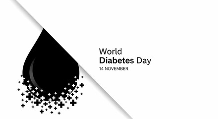 World diabetes day awareness poster with black blood drop isolated on white background