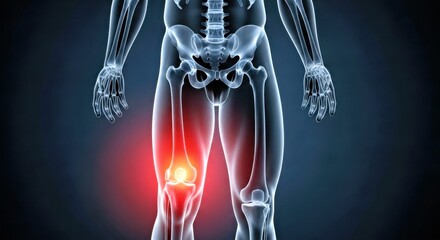 X Ray Skeleton Glowing Red Yellow Knee Highlights Medical Illustration