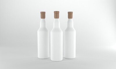 Three sleek white bottles with wooden caps stand elegantly, perfect for showcasing your brand's unique spirit