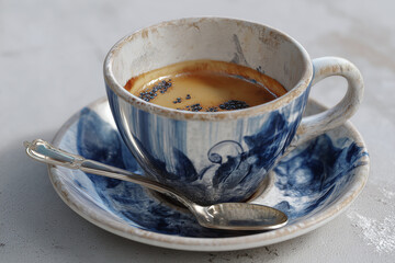 Photorealistic Espresso Cup on Saucer with Spoon — Minimalist Studio Scene