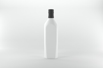 Minimalist white spirit bottle with black cap, perfect for product mockups and advertising campaigns