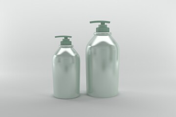Minimalist liquid soap dispensers in a calming, modern spa setting for beauty and wellness
