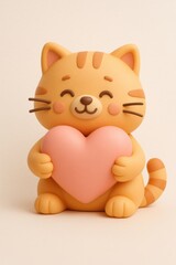 Clay cat holding heart