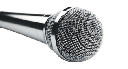 Silver microphone equipment audio sound music voice karaoke recording podcasting broadcasting singing tool on transparent background