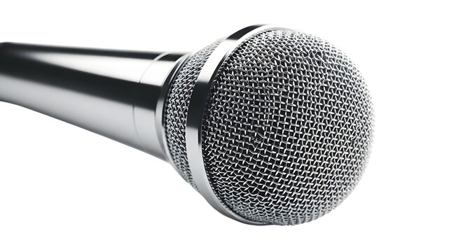 Silver microphone equipment audio sound music voice karaoke recording podcasting broadcasting singing tool on transparent background