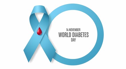 World diabetes day awareness with blue ribbon and blood drop isolated on white background