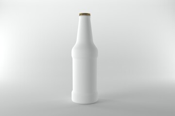 Blank white beer bottle mockup with golden cap for product branding and advertising design