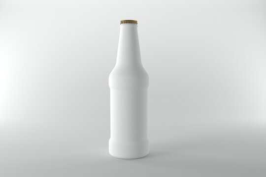 Blank white beer bottle mockup with golden cap for product branding and advertising design
