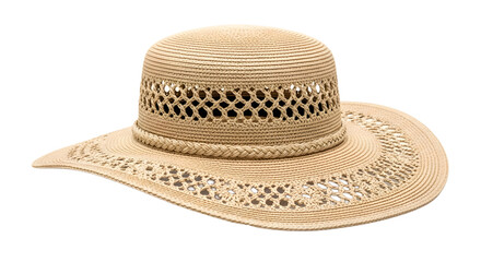 Stylish sun hat summer fashion accessory beach headwear vacation elegant straw hat for women protection on transparent background