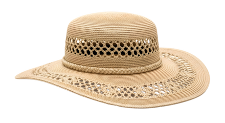 Stylish sun hat summer fashion accessory beach headwear vacation elegant straw hat for women protection on transparent background