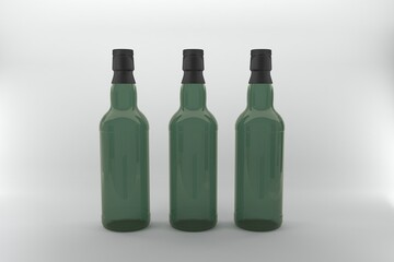 Elegant green glass bottles with black caps, perfect for product mockups and advertising campaigns