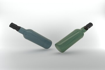 Elegant, minimalist liquor bottles in shades of green and blue, perfect for branding and design