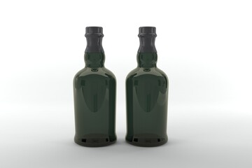 Two elegant bottles of dark liquor against a clean white backdrop, perfect for advertising