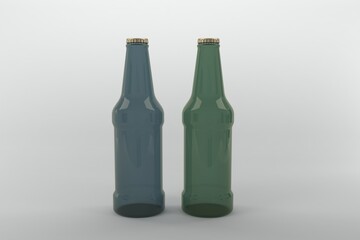 Elegant beer bottles in blue and green, perfect for advertising campaigns and modern branding projects