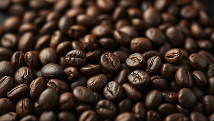 Obraz premium additive. Close-up of freshly roasted coffee beans highlighting rich textures and deep brown tones, evoking warmth and aroma. bar promotions. 