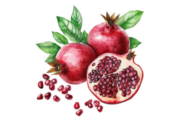 Pomegranate Botanical Watercolor Clipart Isolated on Transparent Background