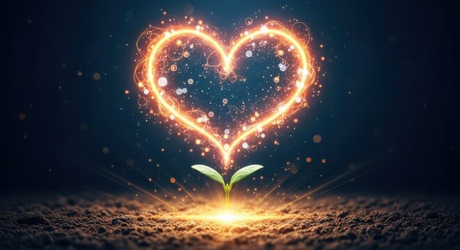 Glowing Heart Above Sprouting Plant light