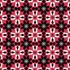Bold Red and Black Geometric Floral Seamless Pattern.