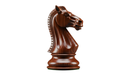 Brown knight chess piece strategy game board competition intelligence sport wood horse challenge on transparent background