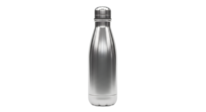 Silver bottle stainless steel bottle water bottle metal bottle reusable bottle drinkware container hydration on transparent background
