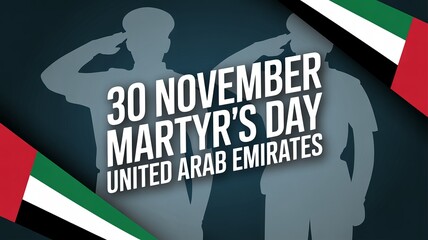 30 November Martyr’s Day UAE – dual saluting soldier outline, modern geometric flag design, national remembrance