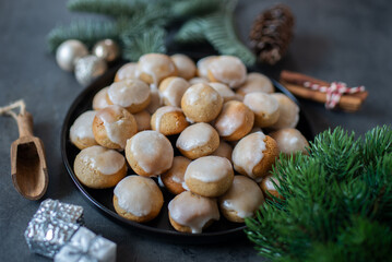 Christmas homemade gingerbread cookies on wooden table