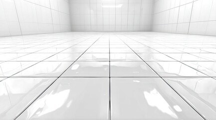 Obraz premium A pristine white tiled room, perspective view