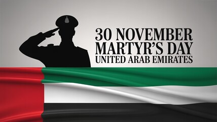 30 November Martyr’s Day UAE – flag wave, saluting soldier, modern vector poster for national remembrance
