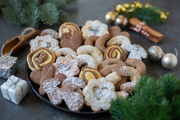 Christmas homemade gingerbread cookies on wooden table