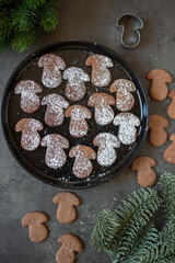 Christmas homemade gingerbread cookies on wooden table