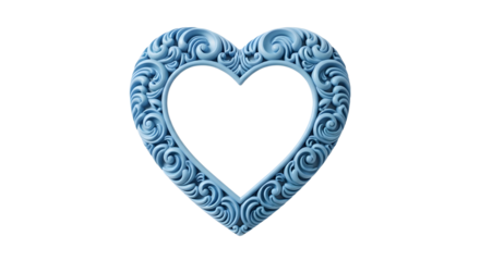 Light blue ornate heart shaped frame isolated PNG with Transparent Background
