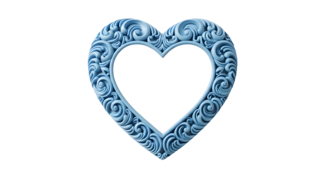 Light blue ornate heart shaped frame isolated PNG with Transparent Background