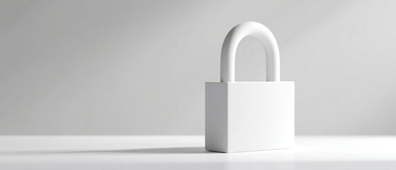 Minimalistic white padlock on a clean surface with soft shadow and neutral background symbolizing security and protection