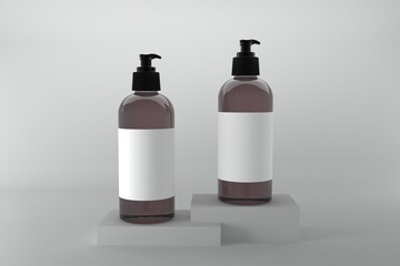 Minimalist cosmetic bottles with blank labels for branding mockup and product design concepts