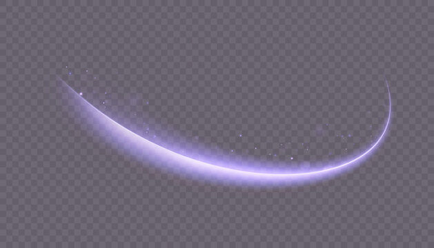 Shiny bright purple glowing curved line with magical light effect. Glow effect for game interface design on black background.	