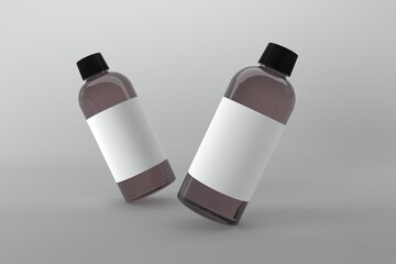 Cosmetic bottles mockup with blank labels for product branding and packaging design