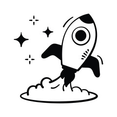 Futuristic rocket symbolizing space exploration, trendy hand drawn icon