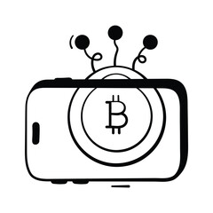 Smartphone displaying cryptocurrency and digital finance, doodle vector