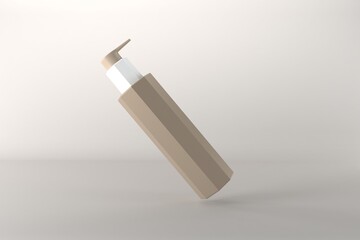 Minimalist geometric cosmetic bottle design against a neutral background for product presentation