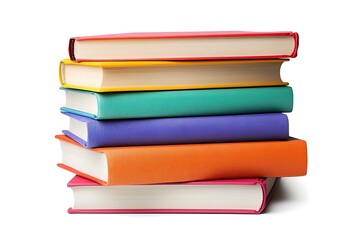 Stacked colorful hardcover books isolated on white background. Representing education, reading, learning, and knowledge