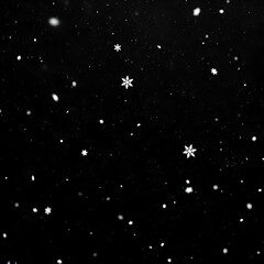 Snowflakes falling in the dark night sky, creating a winter scene