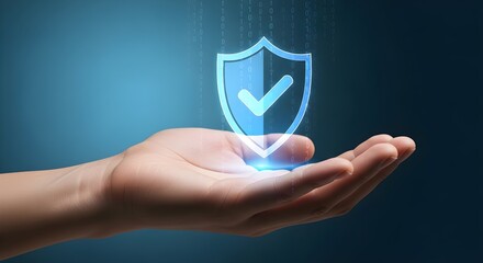 Hand Holding Shield with Check Mark Security, Protection, and Digital Assurance
