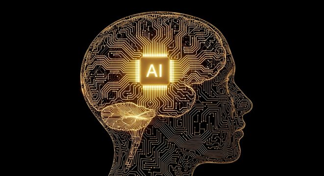 AI Brain Artificial Intelligence Concept with Integrated Circuitry and Neural Networks