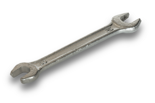8 mm and 10 mm steel wrench with shadow under