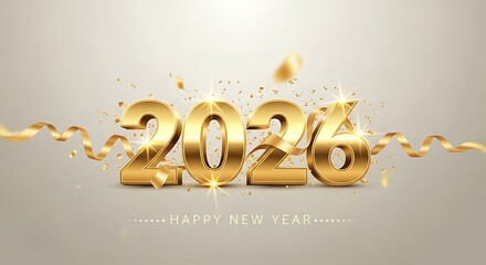Happy New Year 2026 with Golden Numbers and Confetti Celebration