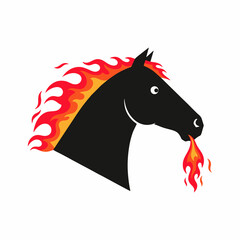 vector illustration of a flaming horse head with a white background