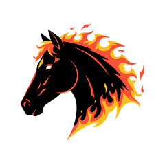 vector illustration of a flaming horse head with a white background