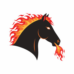 vector illustration of a flaming horse head with a white background
