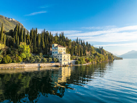 Italian Villa on the coast of Garda Lake near Gargnano. Italy.
