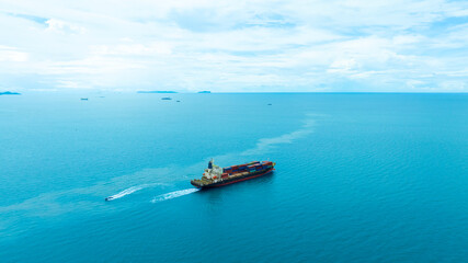 Aerial view of the freight shipping transport system cargo ship container. international transportation Export-import business, logistics, transportation industry concepts	